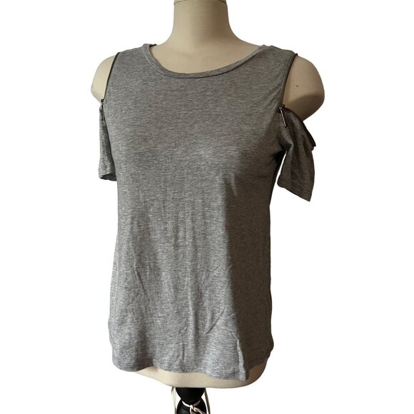 Michael Kors Grey Zipper Sleeve T shirt Blouse Sz Small Soft Basic Casual Shirt - Picture 6 of 9